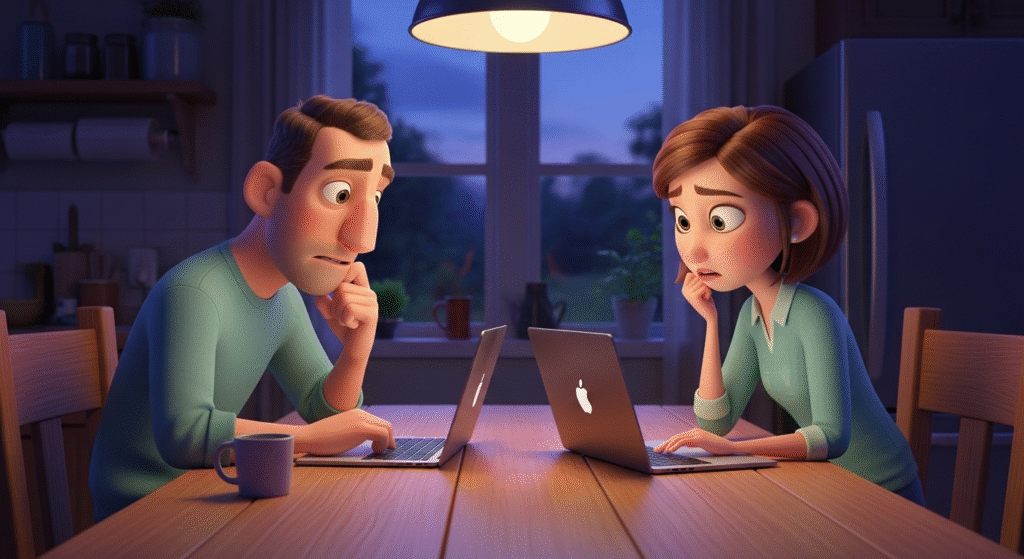 Illustration of Mike and Sarah Miller working together at their kitchen table to figure out how much life insurance they need.